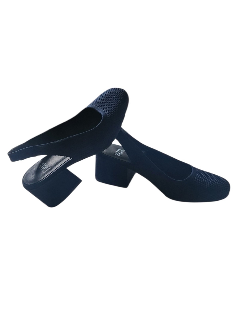 Eileen Fisher Navy Blue Slingback Block Heel Knit Pumps